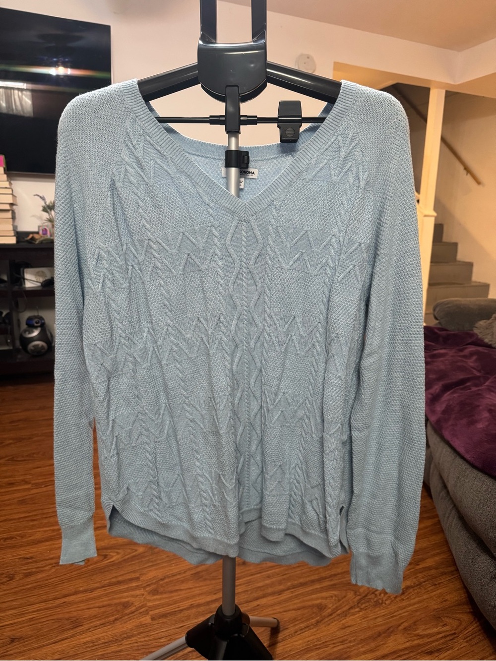 Sonoma Light Blue Cable Knit V-Neck Jumper